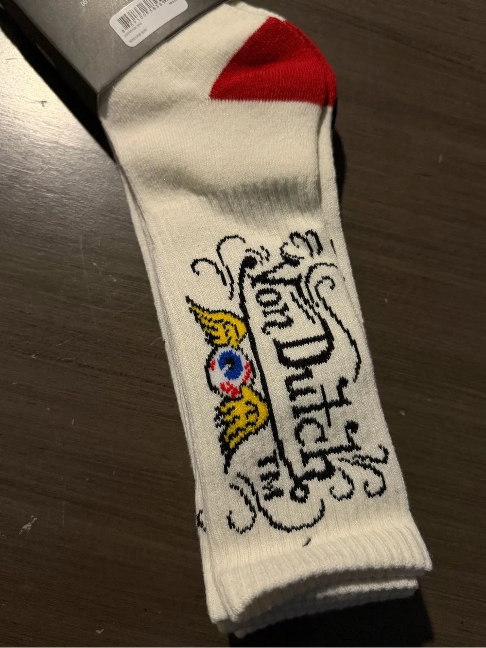 Von Dutch White Crew Socks with Dark Green Accents